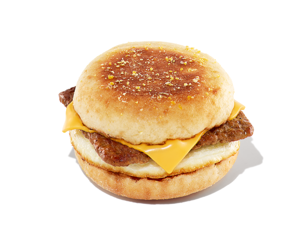 A turkey sausage sandwich on an English muffin